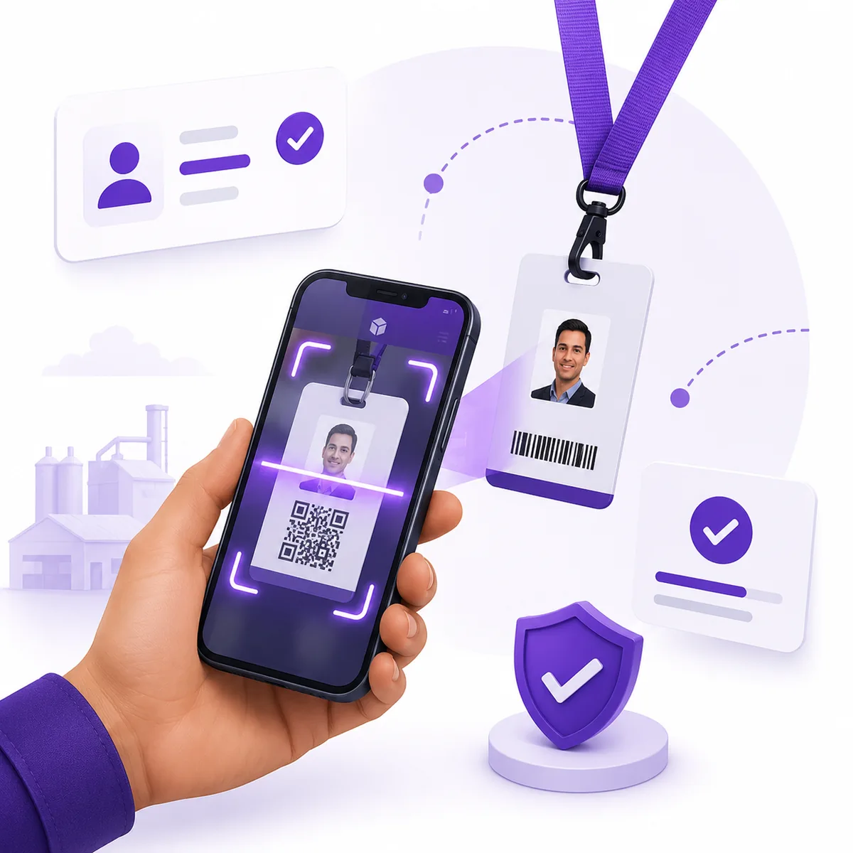 Ilustración de lectura de DNI, QR y código de barras desde un teléfono